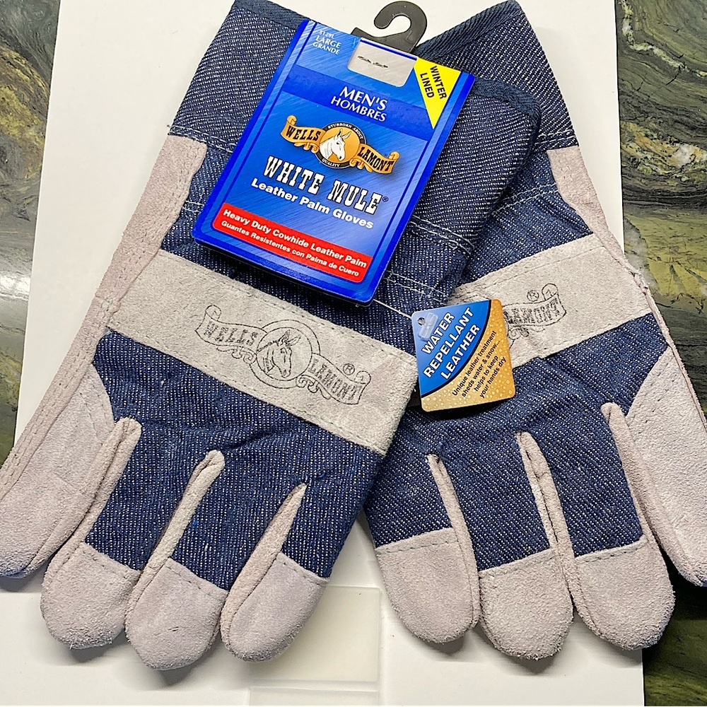 Wells Lamont Leather Work Gloves White Mule Fleece Lined New